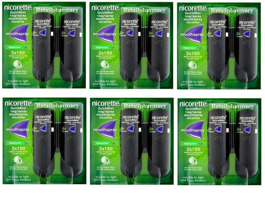 Nicorette QuickMist 1mg Mouthspray Freshmint 2 x 150  Expiry 2028 Pack 6