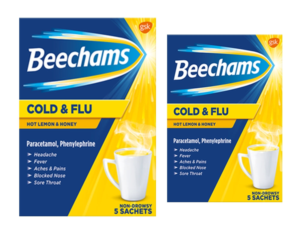 Beechams Cold & Flu Hot Lemon & Honey – 5 Sachets x 2 Pack Ex-08-2025