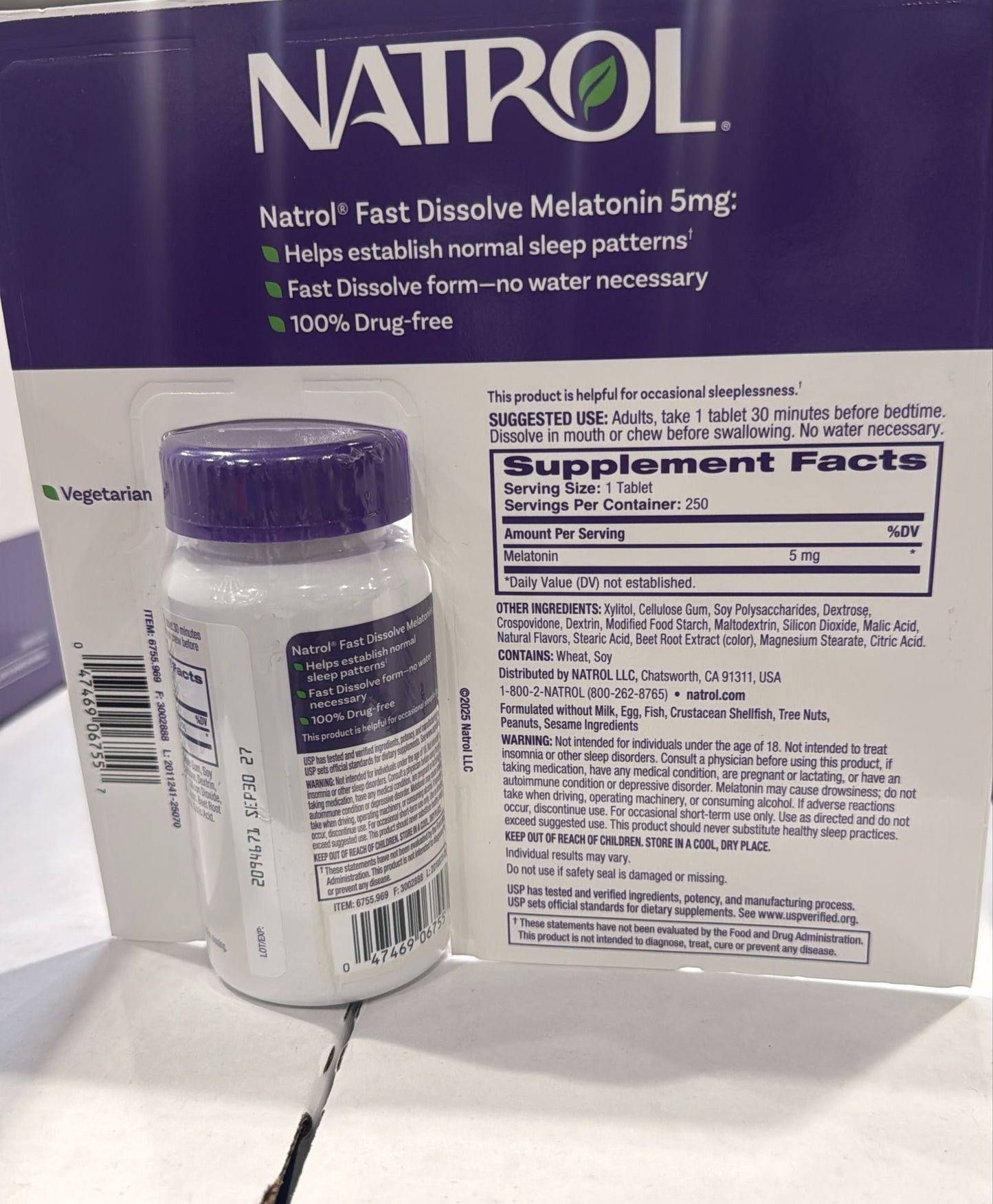Melatonin 5mg Fast Dissolve Tablets Natrol, Sleep Support Supplements for Adults, Strawberry Flavor, 250 Tablets