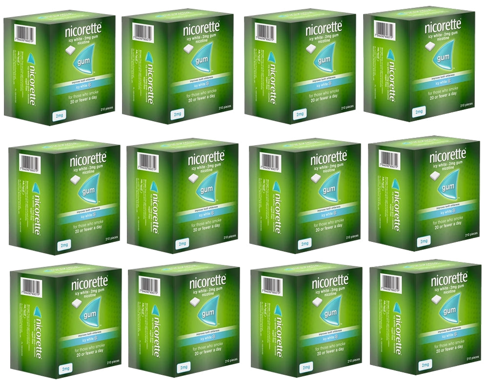 Nicorette Icy White Gum 2mg 210 Pieces Pack 12 Expiry 2027