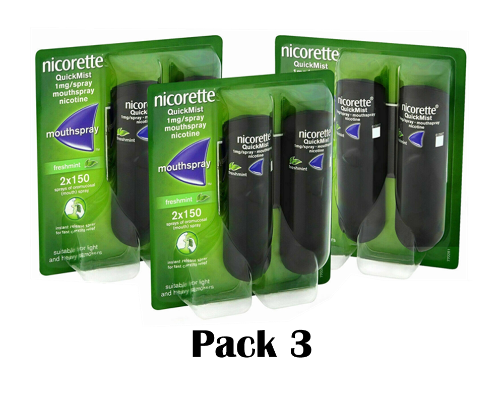 Nicorette QuickMist 1mg Mouthspray Freshmint 2 x 150 Expiry 2027 Pack 3