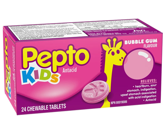 Pepto Bismol Kids Chewable Tablets 24 bubble gum flavored Upset Stomach Relief