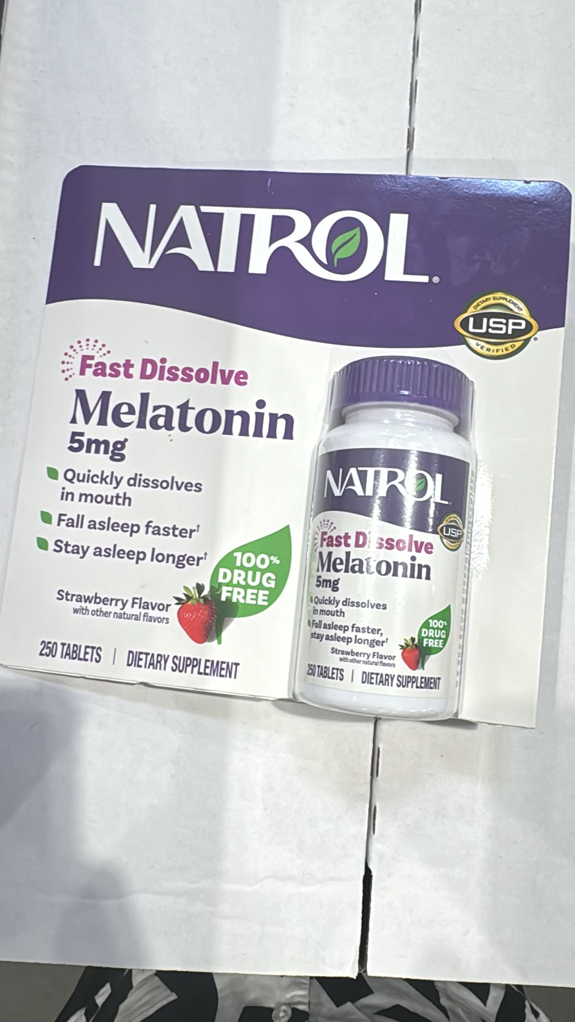 Melatonin 5mg Fast Dissolve Tablets Natrol, Sleep Support Supplements for Adults, Strawberry Flavor, 250 Tablets