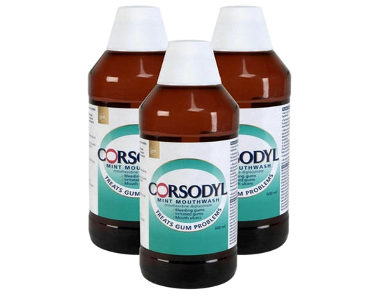 Corsodyl Mouthwash Mint Treats & Prevent Gum Disease 600ml Pack 3