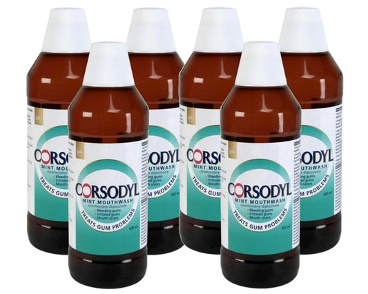 Corsodyl Mouthwash Mint Treats & Prevent Gum Disease 600ml Pack 6