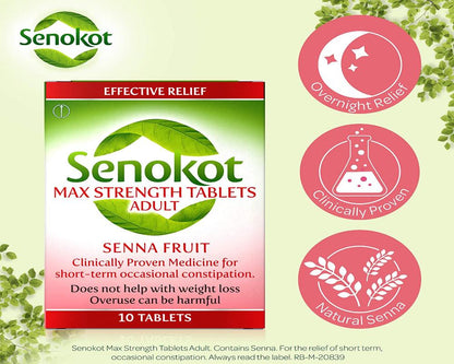 Senokot Max Strength Tablets Adults - 10 Tablets x 1 Pack Expiry 04-2026