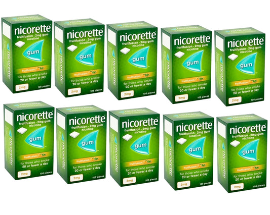 Nicorette Fruitfusion Gum 2mg 105 Pieces Expiry 2027  Pack 10