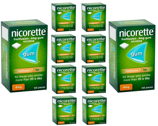 Nicorette Fruitfusion Gum 4mg 105 Pieces Expiry 2027 Pack 10