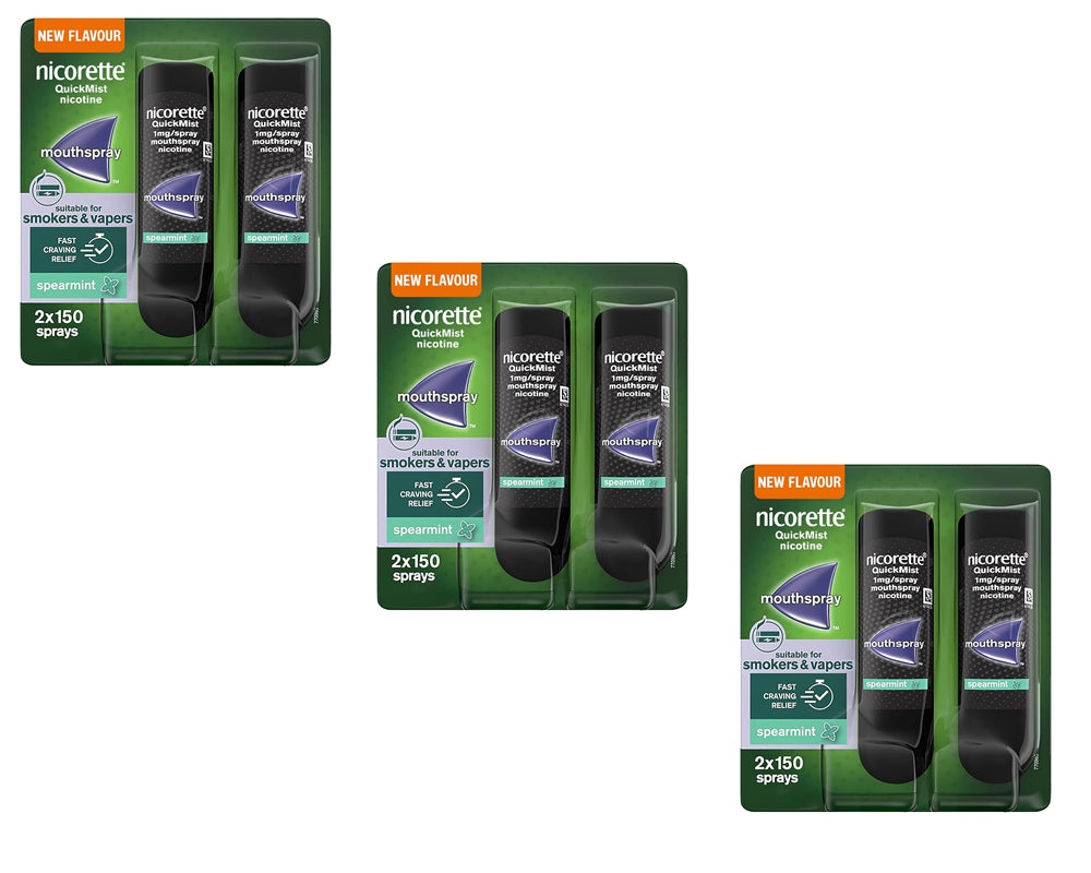 Nicorette QuickMist Mouthspray Spearmint Flavour 2x150 Sprays Pack 3
