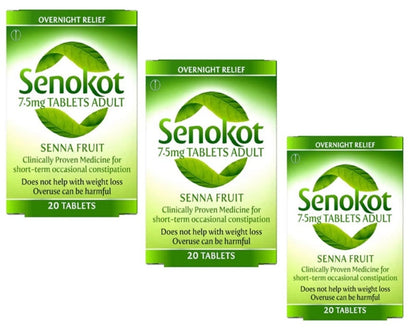 Senokot 7.5mg Tablets Adults - 20 Tablets (Pack 3 Total 60 Tablets) Expiry 12-2026