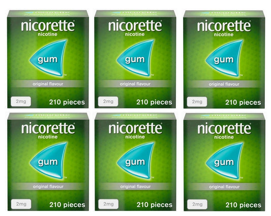 Nicorette Original Flavour Gum 2mg 210 Pieces Expiry 09-2025 Pack 6