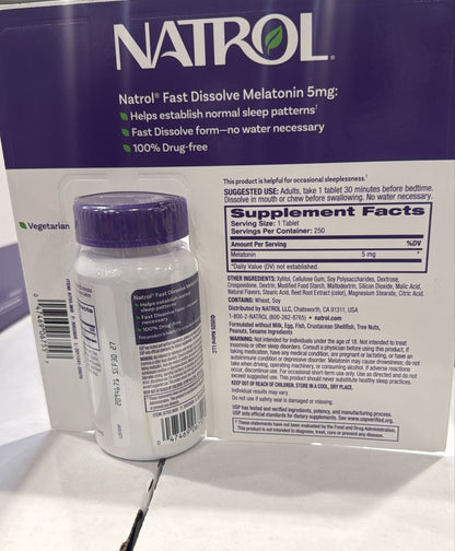 Melatonin 5mg Fast Dissolve Tablets Natrol, Sleep Support Supplements for Adults, Strawberry Flavor, 250 Tablets