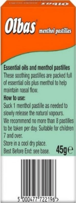 Olbas Pastilles Menthol 45g Clears The Head Soothes Expiry 2027