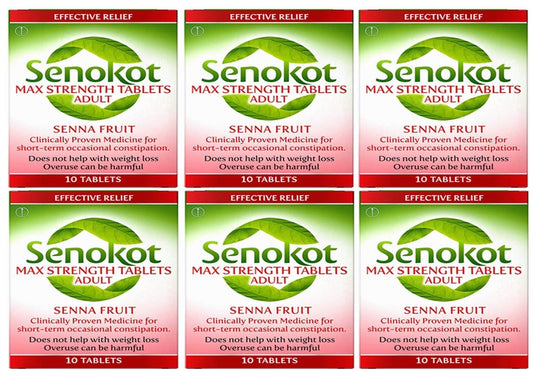 Senokot Max Strength Tablets Adults - 10 Tablets 6 Pack Expiry Nov - 2025