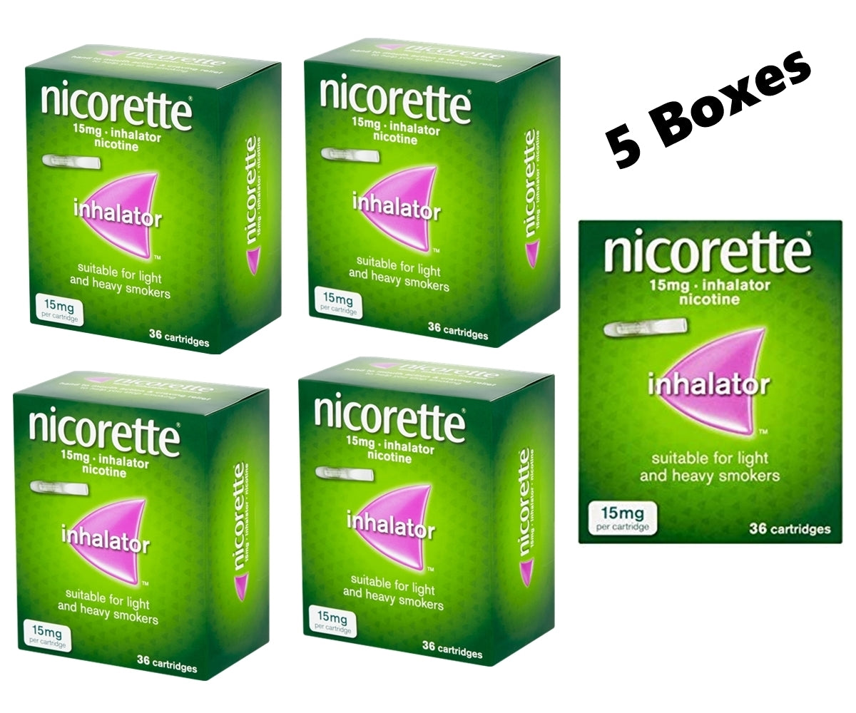 Nicorette 15mg Inhalator 36 Cartridges Expiry 10-2027 Pack 5 ...
