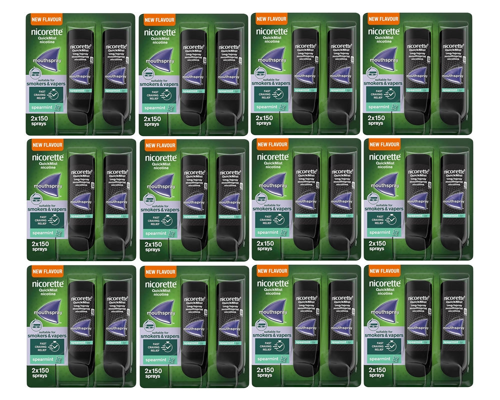 Nicorette QuickMist Mouthspray Spearmint Flavour 2x150 Sprays Pack 12