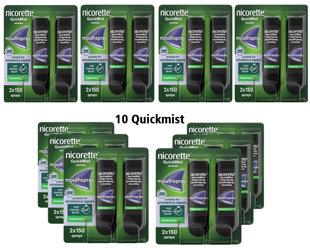 Nicorette QuickMist 1mg Mouthspray Freshmint 2 x 150  Expiry 2028 Pack 10