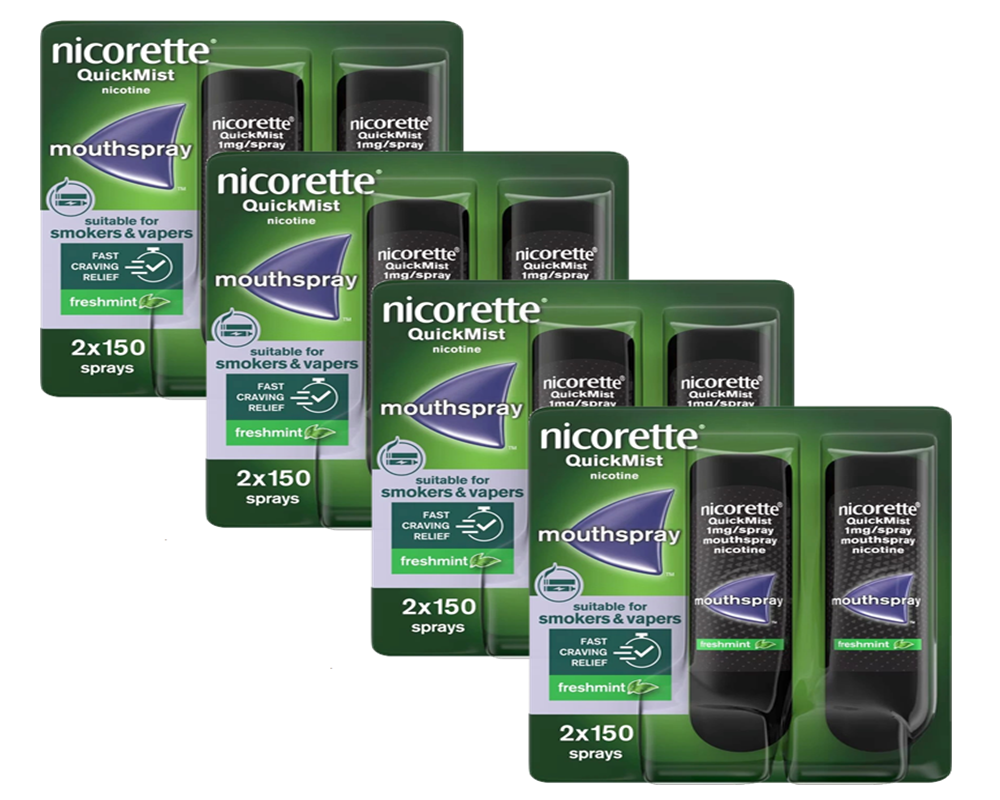 Nicorette QuickMist 1mg Mouthspray Freshmint 2 x 150  Expiry 2028 Pack 4