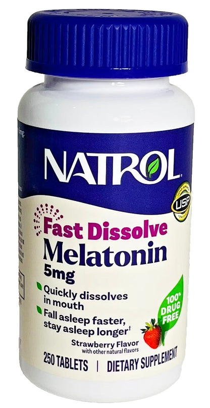 Melatonin 5mg Fast Dissolve Tablets Natrol, Sleep Support Supplements for Adults, Strawberry Flavor, 250 Tablets