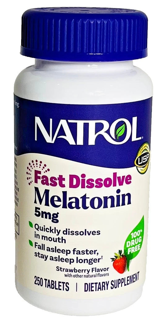 Melatonin 5mg Fast Dissolve Tablets Natrol, Sleep Support Supplements for Adults, Strawberry Flavor, 250 Tablets