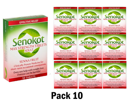 Senokot Max Strength Tablets Adults - 10 Tablets 10 Boxes Expiry 04-2026