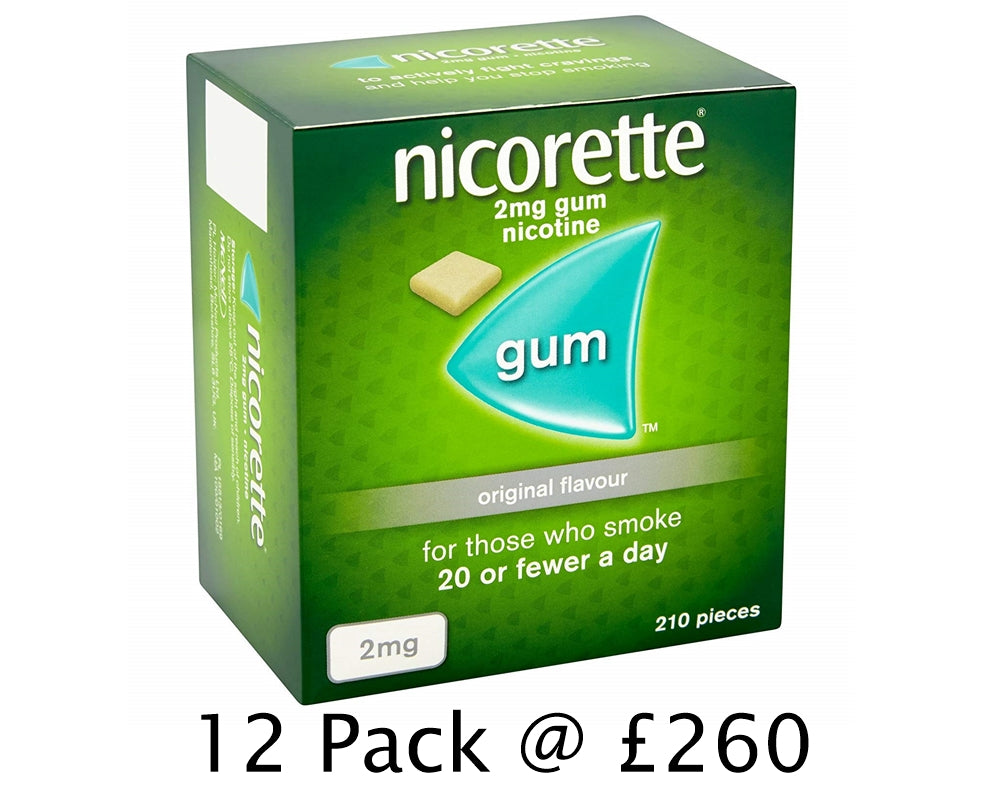 Nicorette Original Flavour Gum 2mg 210 Pieces Expiry 09-2025  Pack 12