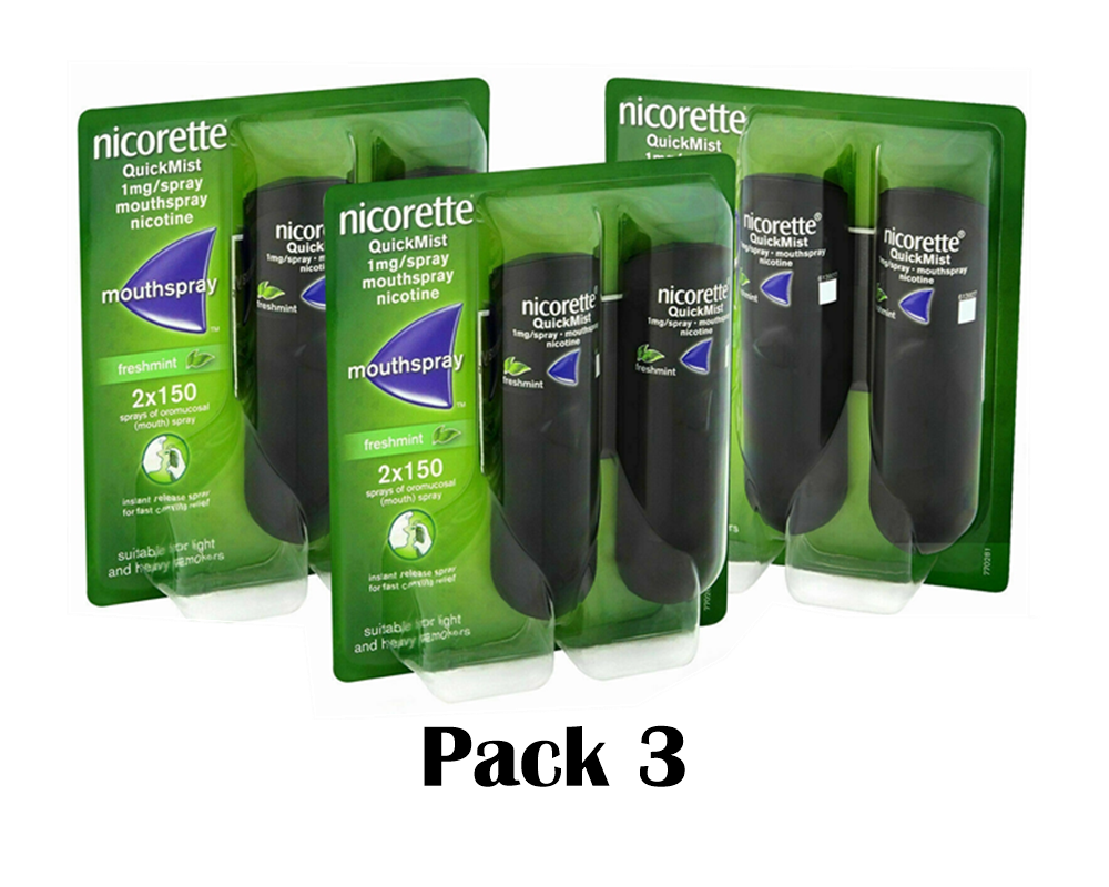 Nicorette QuickMist 1mg Mouthspray Freshmint 2 x 150  Expiry 2025 Pack 3