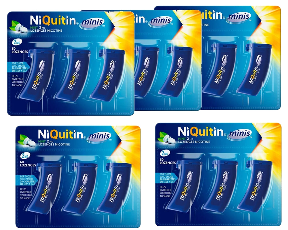 NiQuitin Minis Mint 2mg of 60 Lozenges Expiry 11/2025  Pack 5