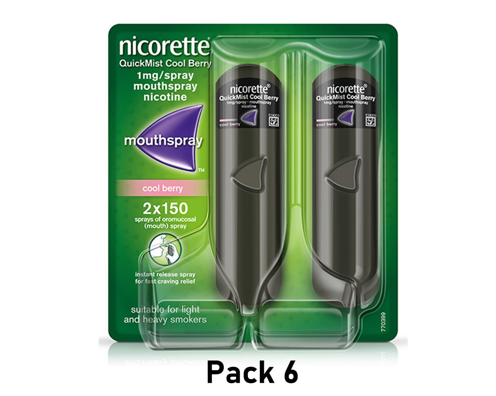 Quickmist Packshot Nicorette QuickMist 1mg Mouthspray Coolberry 2 x 150 Pack 6 Expiry 202 ...
