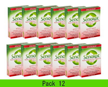 Senokot Max Strength Tablets Adults - 10 Tablets x 12 Boxes Expiry 04-2026