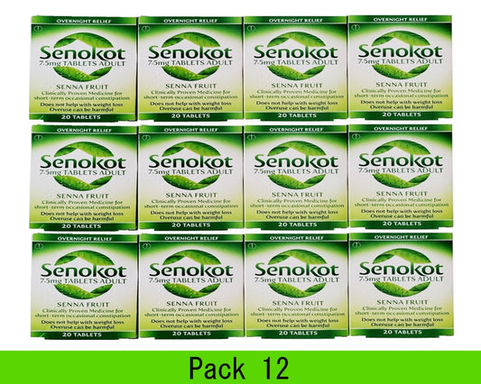 Senokot 7.5mg Tablets Adults - 20 Tablets Pack 12 Expiry 12-2026