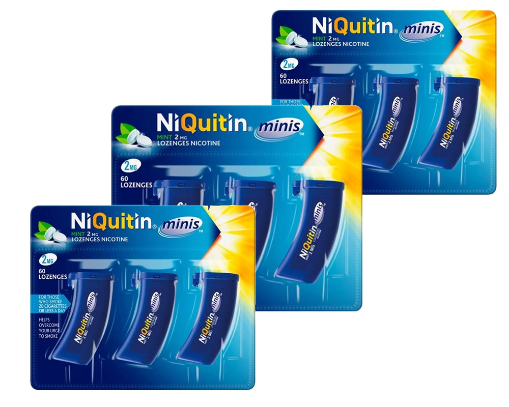 NiQuitin Minis Mint 2mg Lozenges 60 Expiry 11-2025 Pack 3