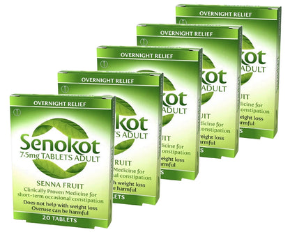 Senokot 7.5mg Tablets Adults - 20 Tablets Pack 5 Expiry 12-2026